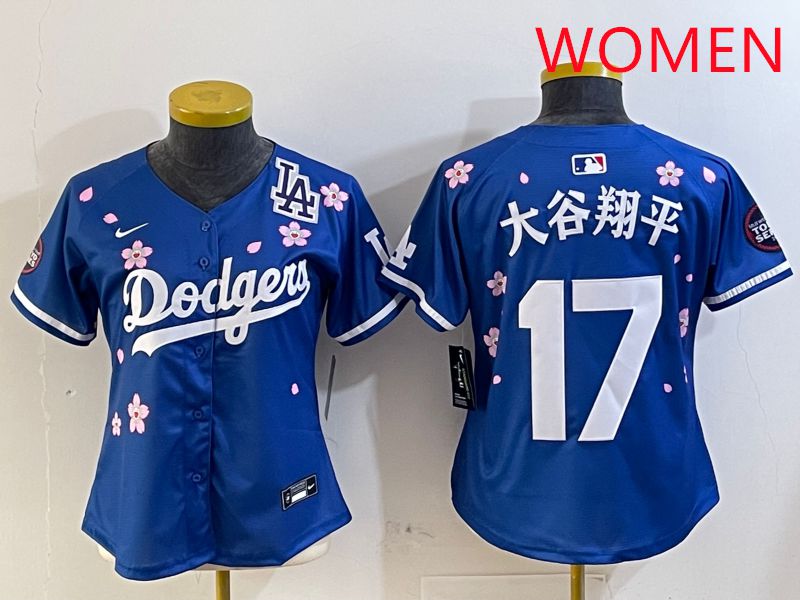 Women Los Angeles Dodgers #17 Ohtani Blue Sakura Edition 2025 Nike MLB Jersey style 15->women mlb jersey->Women Jersey